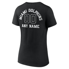 Miami Dolphins Women's Personalized Name & Number Monochrome V-Neck T-Shirt Black | NFL