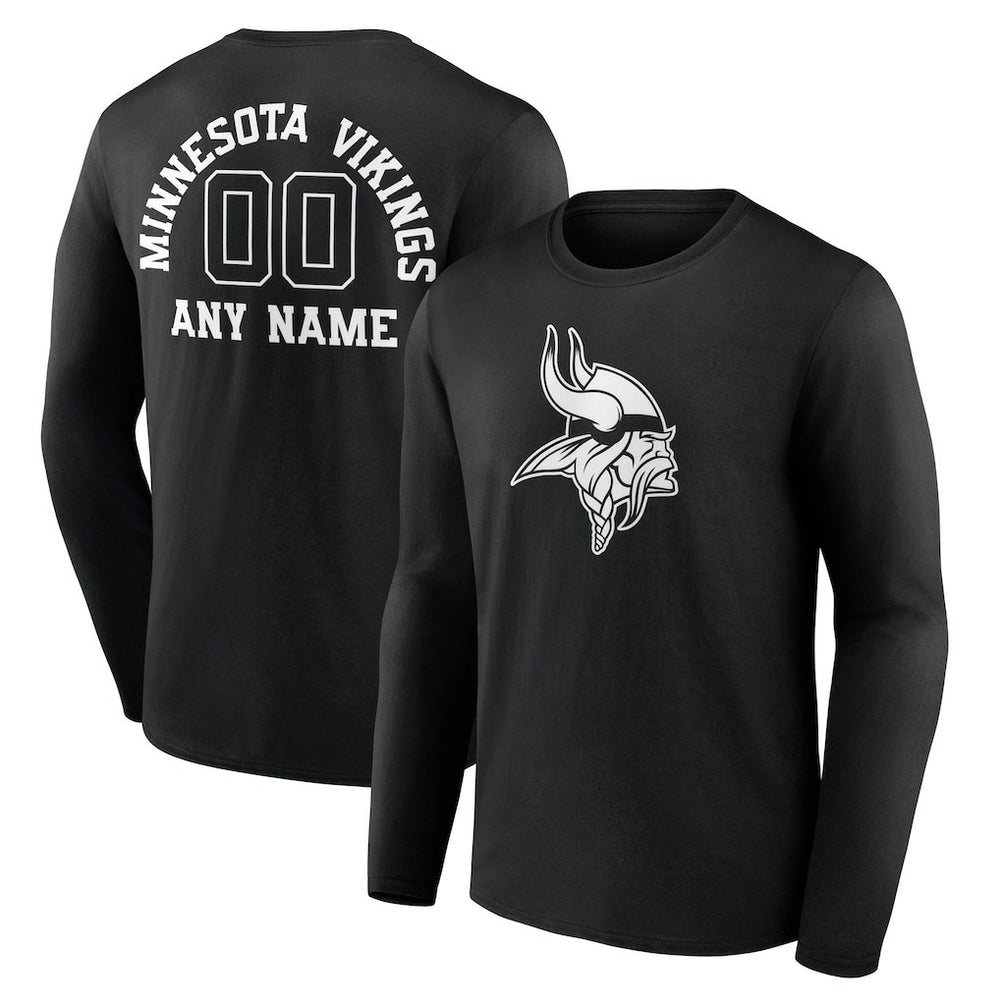 Minnesota Vikings Personalized Name & Number Monochrome Long Sleeve T-Shirt Black | NFL