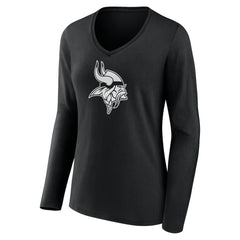 Minnesota Vikings Women's Personalized Name & Number Monochrome Long Sleeve V-Neck T-Shirt Black | NFL
