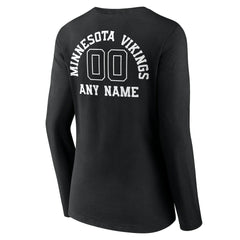 Minnesota Vikings Women's Personalized Name & Number Monochrome Long Sleeve V-Neck T-Shirt Black | NFL