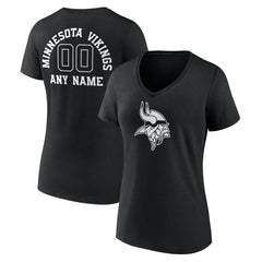Minnesota Vikings Women's Personalized Name & Number Monochrome V-Neck T-Shirt Black | NFL