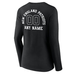 New England Patriots Women's Personalized Name & Number Monochrome Long Sleeve V-Neck T-Shirt Black | NFL