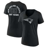 New England Patriots Women's Personalized Name & Number Monochrome V-Neck T-Shirt Black | NFL