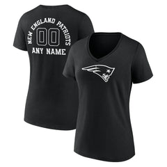 New England Patriots Women's Personalized Name & Number Monochrome V-Neck T-Shirt Black | NFL