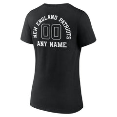 New England Patriots Women's Personalized Name & Number Monochrome V-Neck T-Shirt Black | NFL