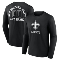 New Orleans Saints Personalized Name & Number Monochrome Long Sleeve T-Shirt Black | NFL