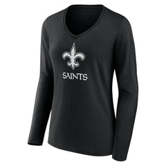 New Orleans Saints Women's Personalized Name & Number Monochrome Long Sleeve V-Neck T-Shirt Black | NFL