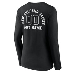 New Orleans Saints Women's Personalized Name & Number Monochrome Long Sleeve V-Neck T-Shirt Black | NFL
