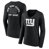 New York Giants Women's Personalized Name & Number Monochrome Long Sleeve V-Neck T-Shirt Black | NFL