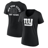 New York Giants Women's Personalized Name & Number Monochrome V-Neck T-Shirt Black | NFL