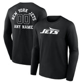 New York Jets Personalized Name & Number Monochrome Long Sleeve T-Shirt Black | NFL