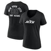 New York Jets Women's Personalized Name & Number Monochrome V-Neck T-Shirt Black | NFL