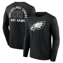 Philadelphia Eagles Personalized Name & Number Monochrome Long Sleeve T-Shirt Black | NFL