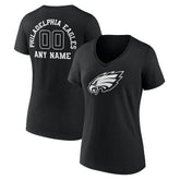 Philadelphia Eagles Women's Personalized Name & Number Monochrome V-Neck T-Shirt Black | NFL