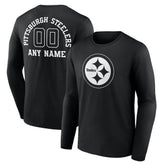Pittsburgh Steelers Personalized Name & Number Monochrome Long Sleeve T-Shirt Black | NFL