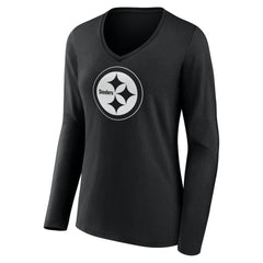 Pittsburgh Steelers Women's Personalized Name & Number Monochrome Long Sleeve V-Neck T-Shirt Black | NFL