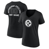 Pittsburgh Steelers Women's Personalized Name & Number Monochrome V-Neck T-Shirt Black | NFL