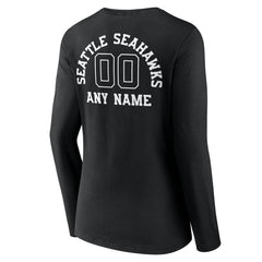Seattle Seahawks Women's Personalized Name & Number Monochrome Long Sleeve V-Neck T-Shirt Black | NFL