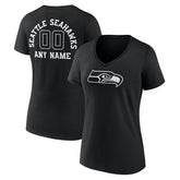 Seattle Seahawks Women's Personalized Name & Number Monochrome V-Neck T-Shirt Black | NFL