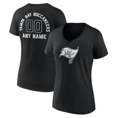 Tampa Bay Buccaneers Women's Personalized Name & Number Monochrome V-Neck T-Shirt Black | NFL