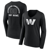 Washington Commanders Women's Personalized Name & Number Monochrome Long Sleeve V-Neck T-Shirt Black | NFL