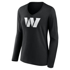 Washington Commanders Women's Personalized Name & Number Monochrome Long Sleeve V-Neck T-Shirt Black | NFL