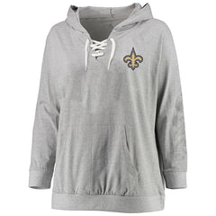 New Orleans Saints Women's Plus Size Lace-up Pullover Hoodie Heather Gray | Fanatics