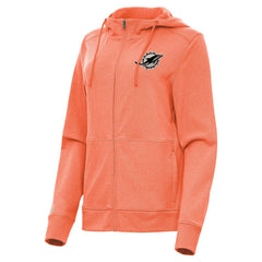Miami Dolphins Antigua Women's Seeker Full-Zip Hoodie Jacket Heather Orange | NFL