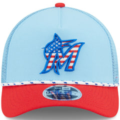 Miami Marlins New Era 2025 Fourth of July 9FORTY A-Frame M-Crown Adjustable Trucker Hat - MLB