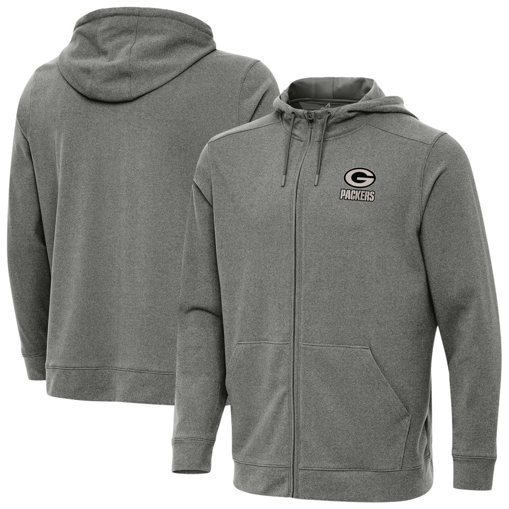 Green Bay Packers Antigua Effortless Full-Zip Hoodie Jacket Heather Black | NFL