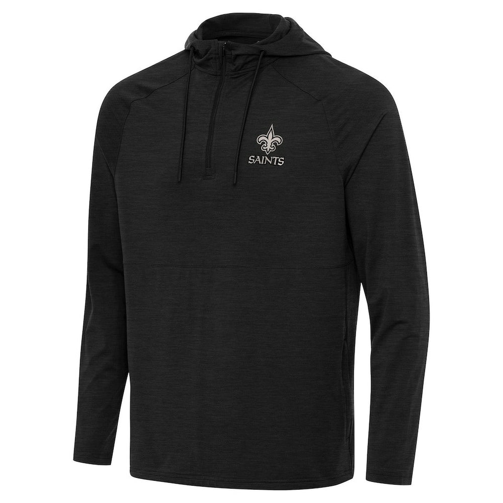 New Orleans Saints Antigua Spikes Raglan Quarter-Zip Hoodie Heather Black | NFL