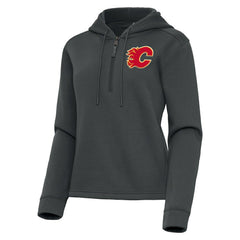 Calgary Flames Antigua Women's Contemporary Quarter-Zip Hoodie - Pewter - NHL