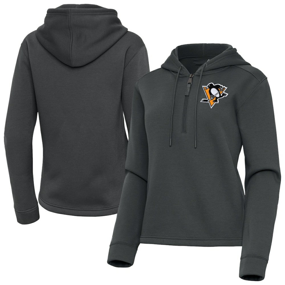 Pittsburgh Penguins Antigua Women's Contemporary Quarter-Zip Hoodie - Pewter - NHL