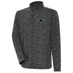 Men's San Jose Sharks Antigua Determined Quarter-Zip Sweatshirt - Heather Black - NHL