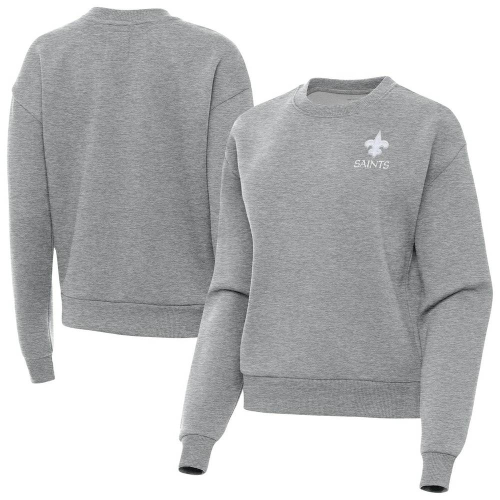 New Orleans Saints Antigua Women's Victory Crew Pullover Sweatshirt Heather Gray | NFL