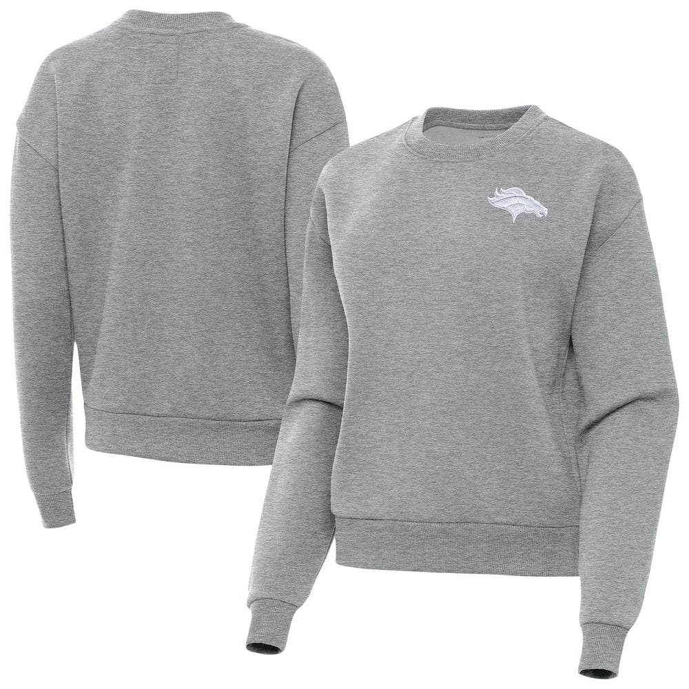 Denver Broncos Antigua Women's Victory Crew Pullover Sweatshirt Heather Gray | NFL