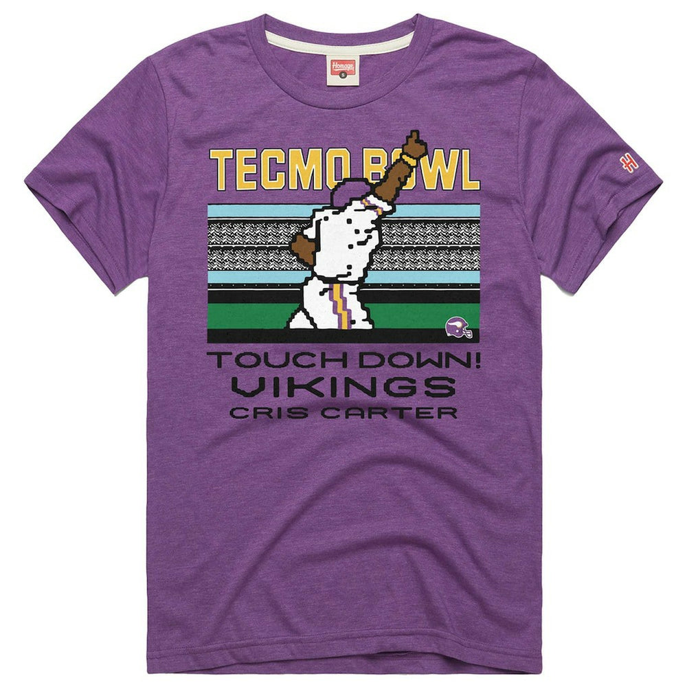 Cris Carter Minnesota Vikings Homage Unisex Tecmo Bowl Retired Player Graphic Tri-Blend T-Shirt Purple | NFL