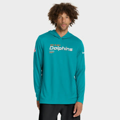 Miami Dolphins Sideline Pure Fury Performance Long Sleeve Hoodie T-Shirt Aqua | Nike for Sale