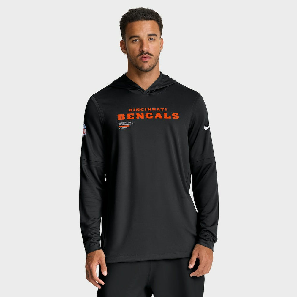 Cincinnati Bengals Big & Tall Sideline Dri-FIT Long Sleeve Hoodie T-Shirt Black | Nike for Sale