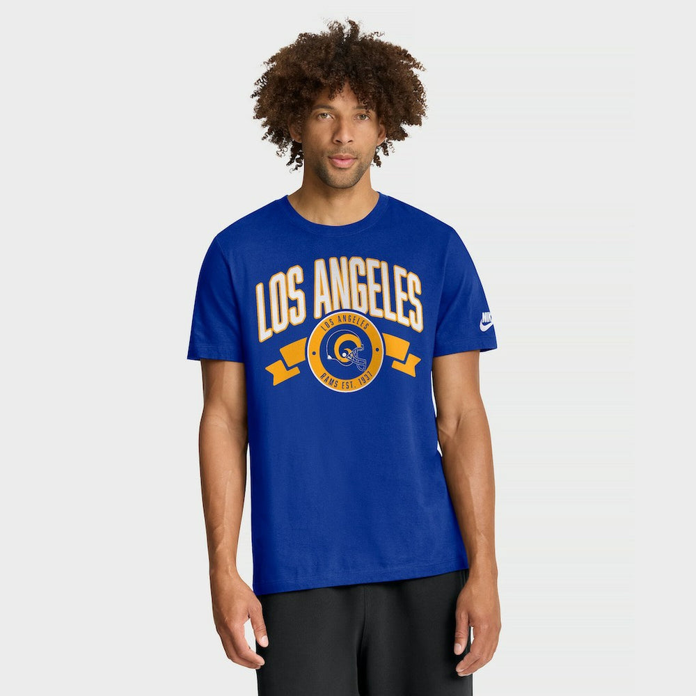 Los Angeles Rams Rewind Front and Back Hit Essential T-Shirt Royal | Nike for Sale