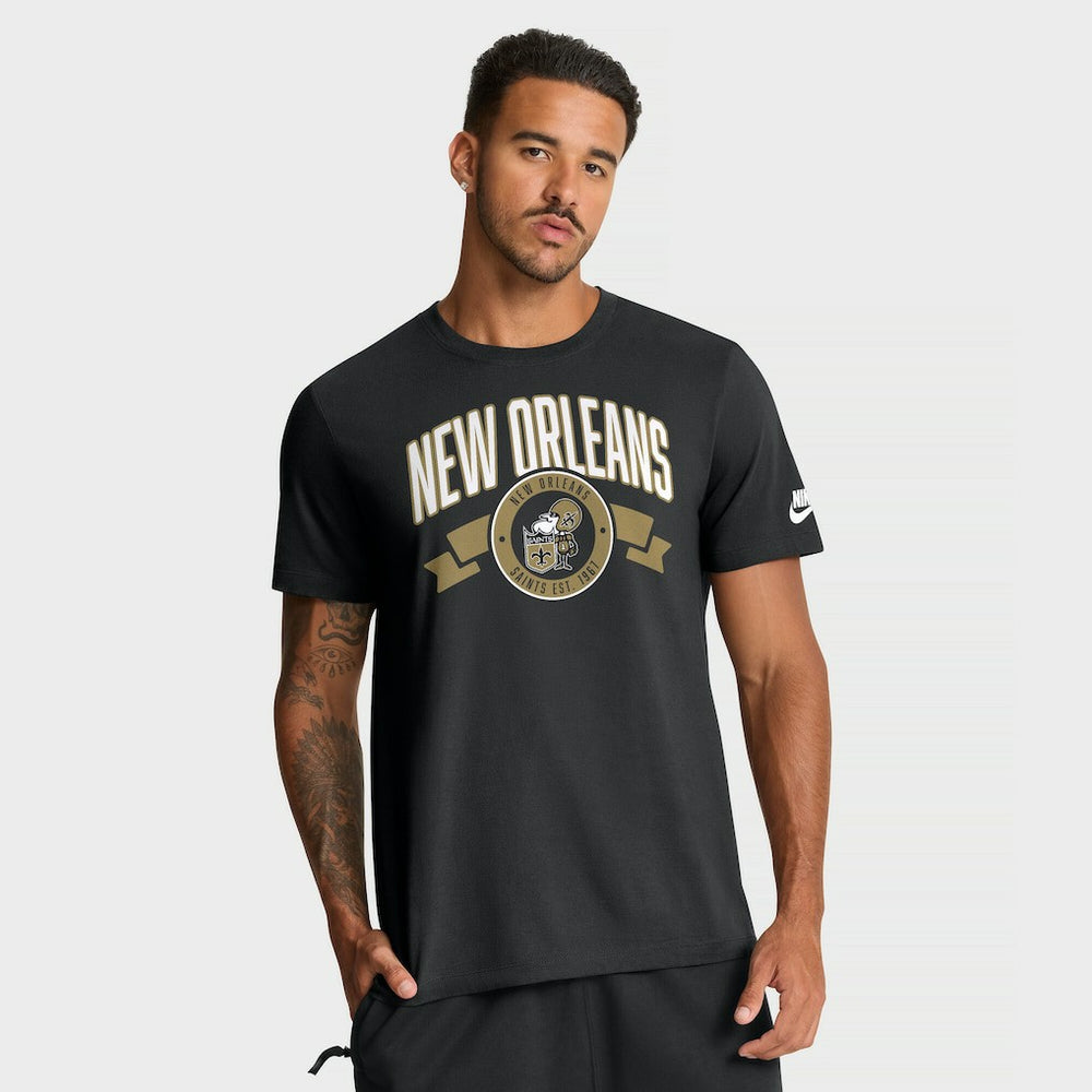 New Orleans Saints Rewind Front and Back Hit Essential T-Shirt Black | Nike for Sale