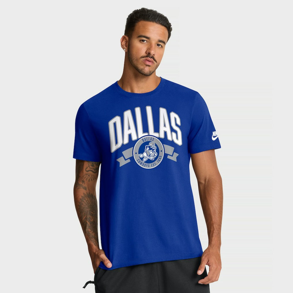 Dallas Cowboys Rewind Front and Back Hit Essential T-Shirt Royal | Nike for Sale
