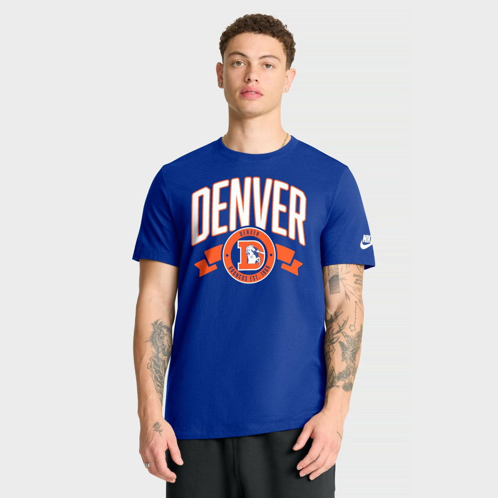 Denver Broncos Rewind Front and Back Hit Essential T-Shirt Royal | Nike for Sale