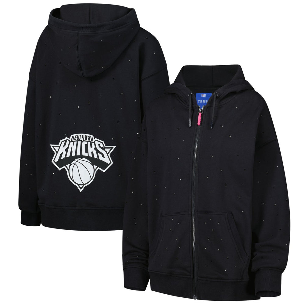New York Knicks Terez Women's Oversized Allover Gemstone Full-Zip Hoodie Black - NBA