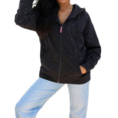 New York Knicks Terez Women's Oversized Allover Gemstone Full-Zip Hoodie Black - NBA