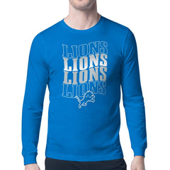 Detroit Lions Starter Four Team Name Retro Logo Long Sleeve T-Shirt Blue | NFL
