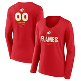 Calgary Flames Women's Personalized Name & Number Midfielder Long Sleeve V-Neck T-Shirt - Red - NHL