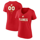 Calgary Flames Women's Personalized Name & Number Midfielder V-Neck T-Shirt - Red - NHL