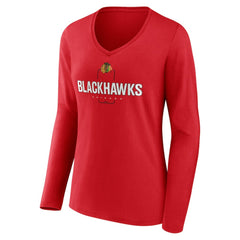 Chicago Blackhawks Women's Personalized Name & Number Midfielder Long Sleeve V-Neck T-Shirt - Red - NHL