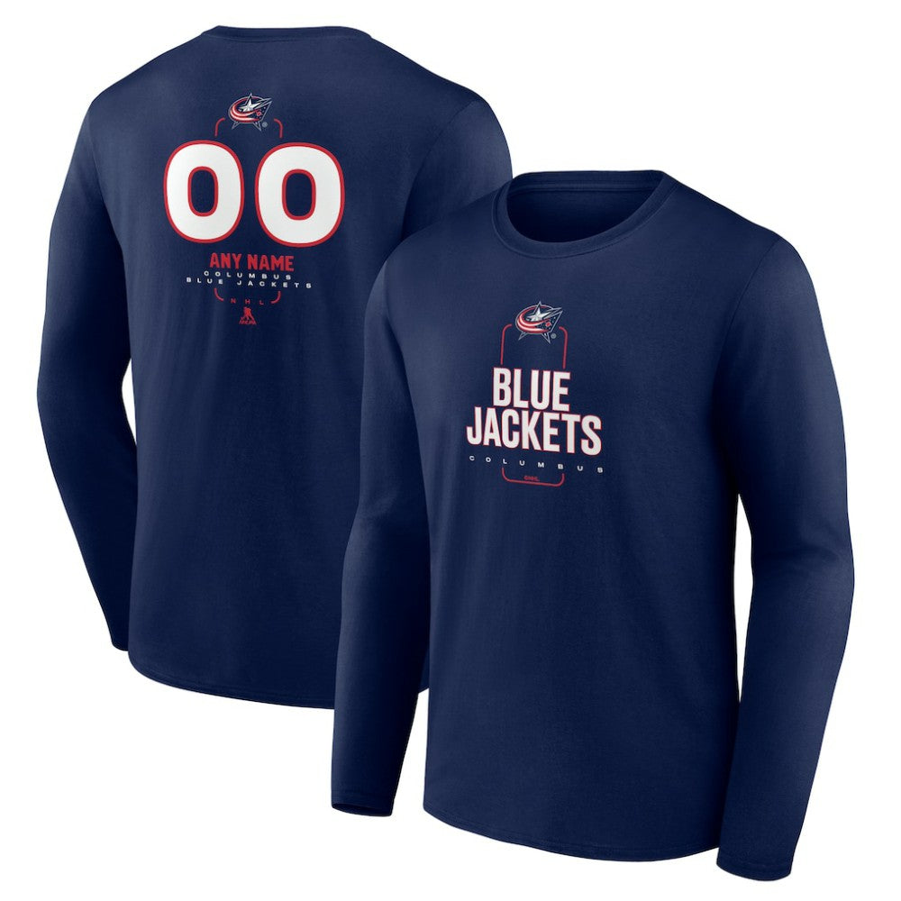 Columbus Blue Jackets Personalized Name & Number Midfielder Long Sleeve T-Shirt - Navy - NHL
